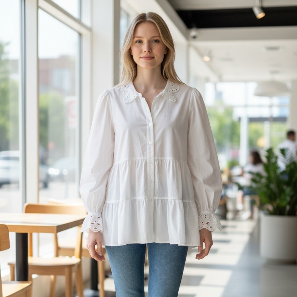 Lilly Pulitzer White Eyelet Collared Peplum Blouse